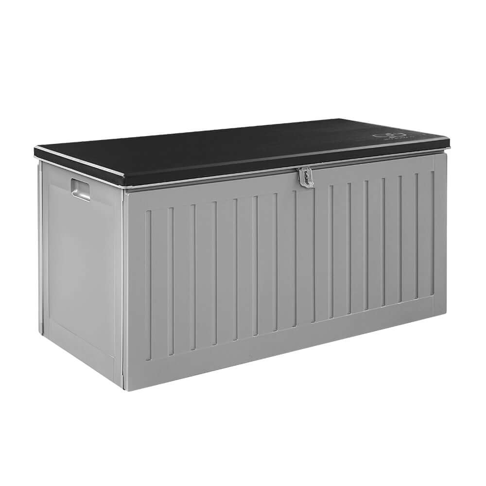 Gardeon 270L outdoor storage box, lockable grey garden bench, durable and weather-resistant tool shed.