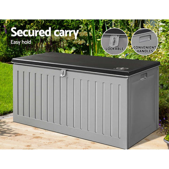 Gardeon 270L outdoor storage box, lockable garden bench with handles for easy carry, weather-resistant and spacious.