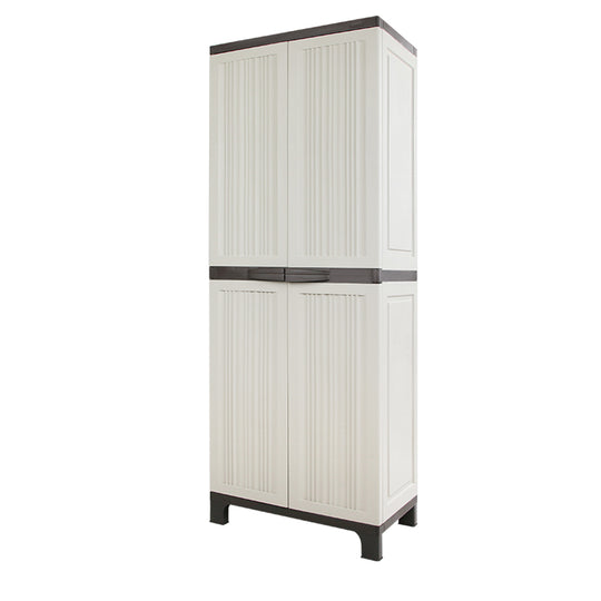 Gardeon outdoor storage cabinet 173cm, lockable cupboard in beige, adjustable shelves for DIY storage solutions.