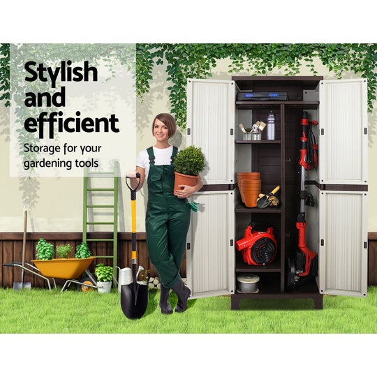 Gardeon outdoor storage cabinet with adjustable shelves for tools, stylish and efficient garden organization.