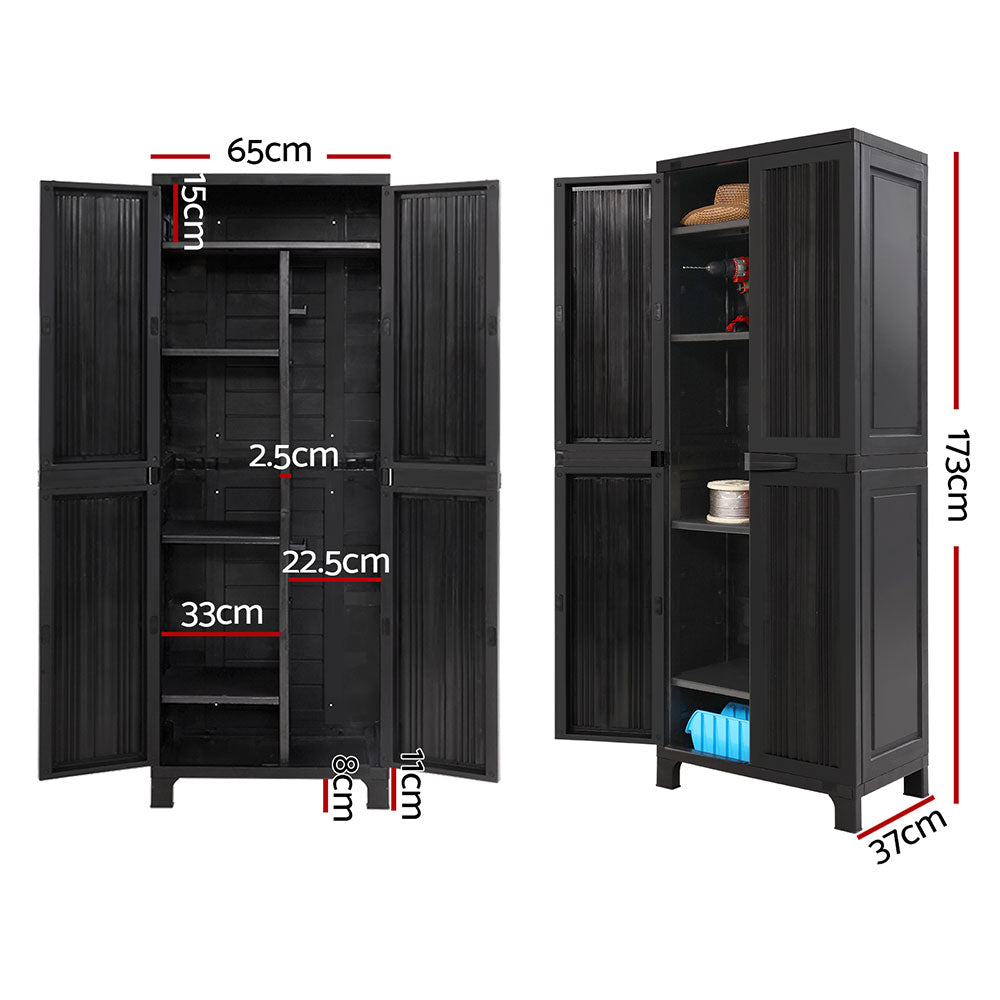 Gardeon Outdoor Storage Cabinet Box 173Cm Lockable Cupboard Sheds Garage Adjustable Black