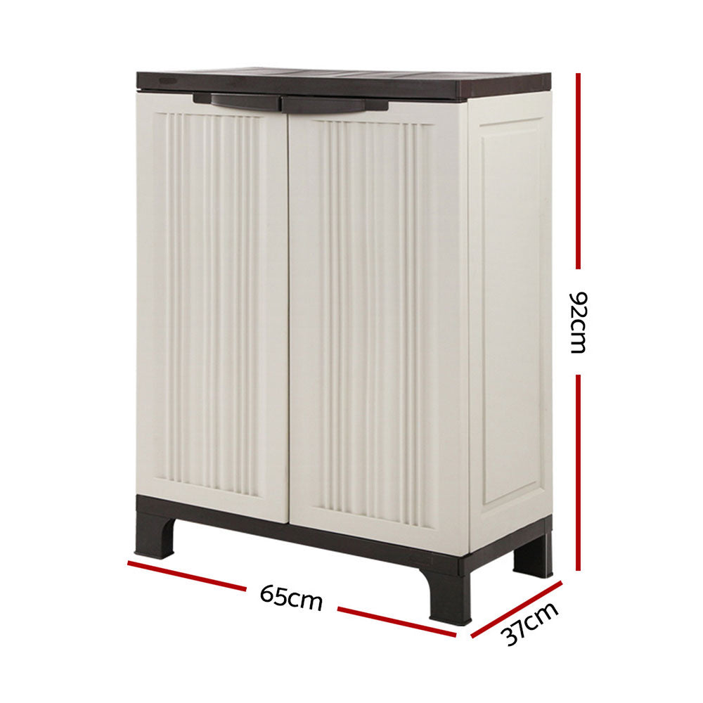 Gardeon lockable outdoor storage cabinet, 92cm tall, beige, 65cm wide, ideal for tools and equipment, affordable quality DIY solution.