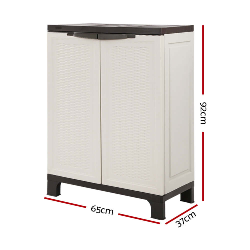 Gardeon 92cm outdoor storage cabinet in beige with adjustable shelf, ideal for gardening tools and equipment.