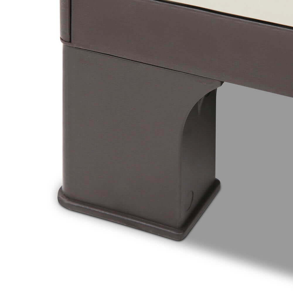 Close-up of Gardeon Outdoor Storage Cabinet leg design in beige, showcasing durable construction and stability.