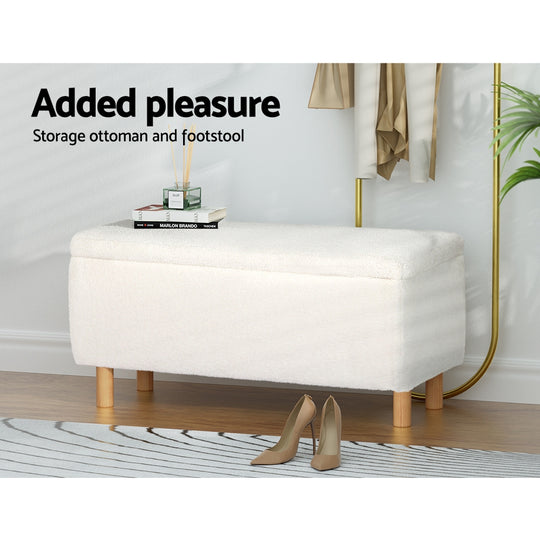 DSZ Product, feed-cond-new, feed-sl-DSZ Freight Payable, newArtiss Storage Ottoman Blanket Box 99Cm Teddy Fabric White - Premium Furniture > Living Room > Ottomans & Footstools from Artiss ! Shop Online Buy Now at S & D's Value Store Family Business Best Customer ServiceDSZ Product, feed-cond-new, feed-sl-DSZ Freight Payable, new