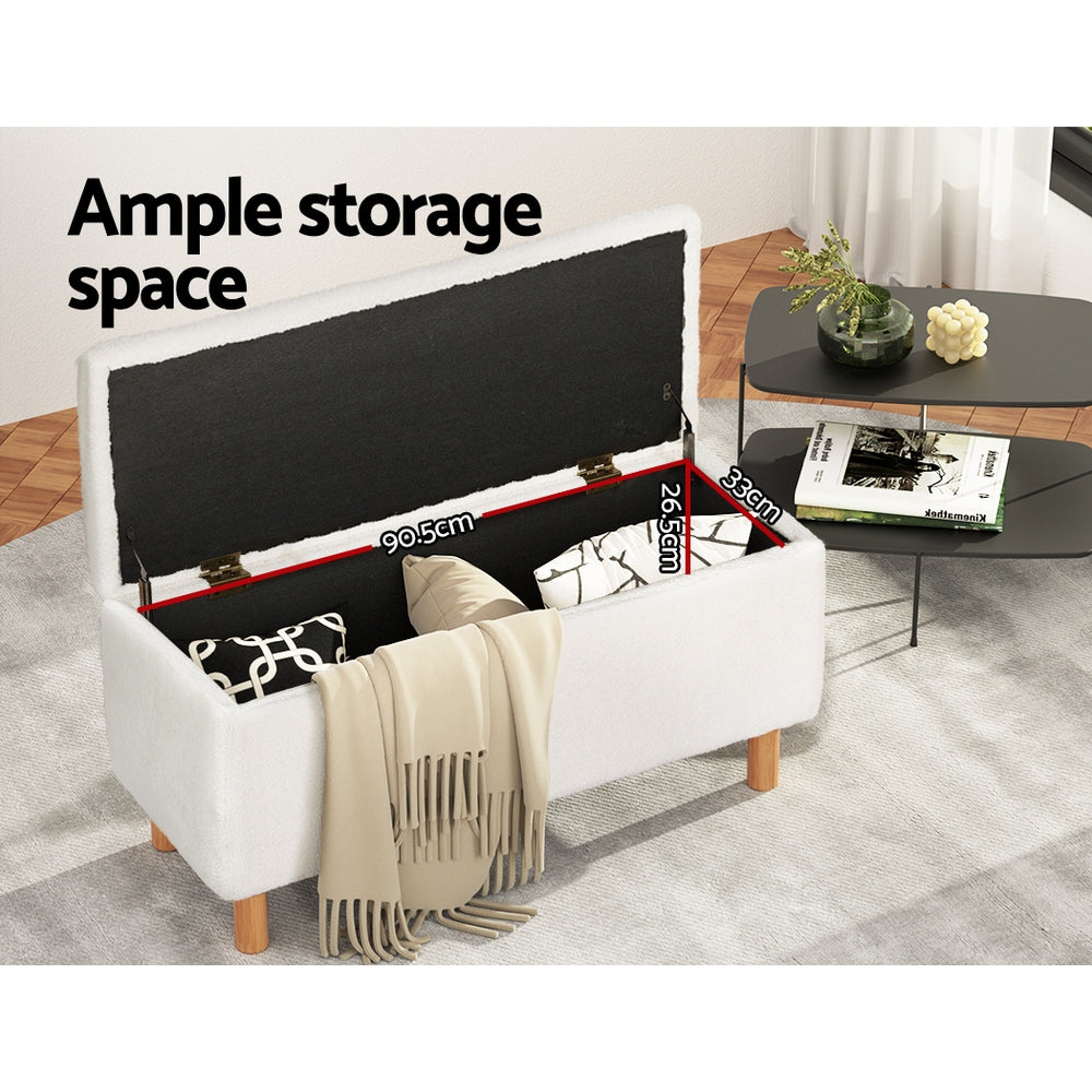 DSZ Product, feed-cond-new, feed-sl-DSZ Freight Payable, newArtiss Storage Ottoman Blanket Box 99Cm Teddy Fabric White - Premium Furniture > Living Room > Ottomans & Footstools from Artiss ! Shop Online Buy Now at S & D's Value Store Family Business Best Customer ServiceDSZ Product, feed-cond-new, feed-sl-DSZ Freight Payable, new