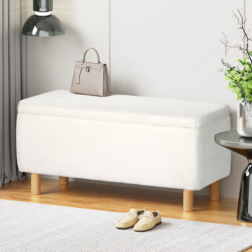 DSZ Product, feed-cond-new, feed-sl-DSZ Freight Payable, newArtiss Storage Ottoman Blanket Box 99Cm Teddy Fabric White - Premium Furniture > Living Room > Ottomans & Footstools from Artiss ! Shop Online Buy Now at S & D's Value Store Family Business Best Customer ServiceDSZ Product, feed-cond-new, feed-sl-DSZ Freight Payable, new