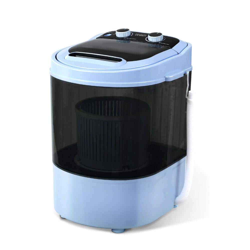 Devanti Portable Washing Machine 3KG Black with 2-in-1 wash and spin dry design, perfect for road trips and camping