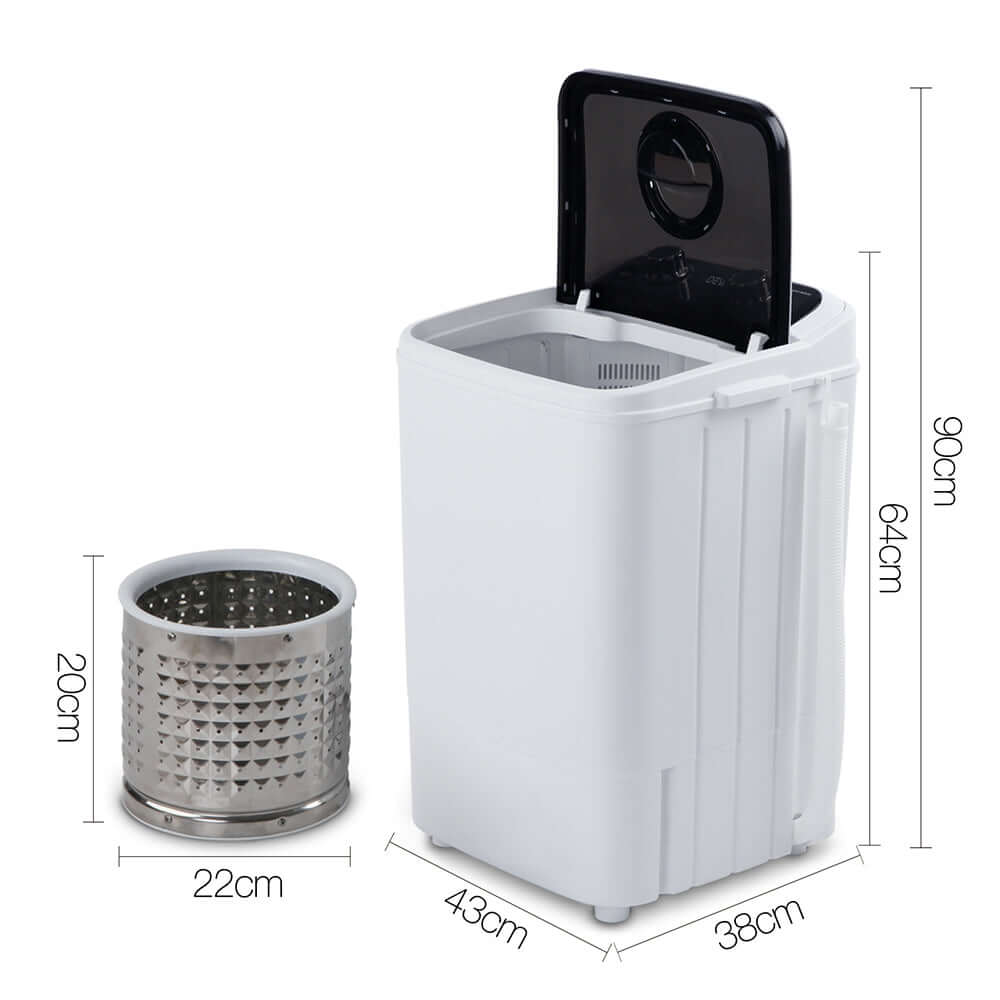 Devanti Portable Washing Machine 4.6KG Black with Measurements