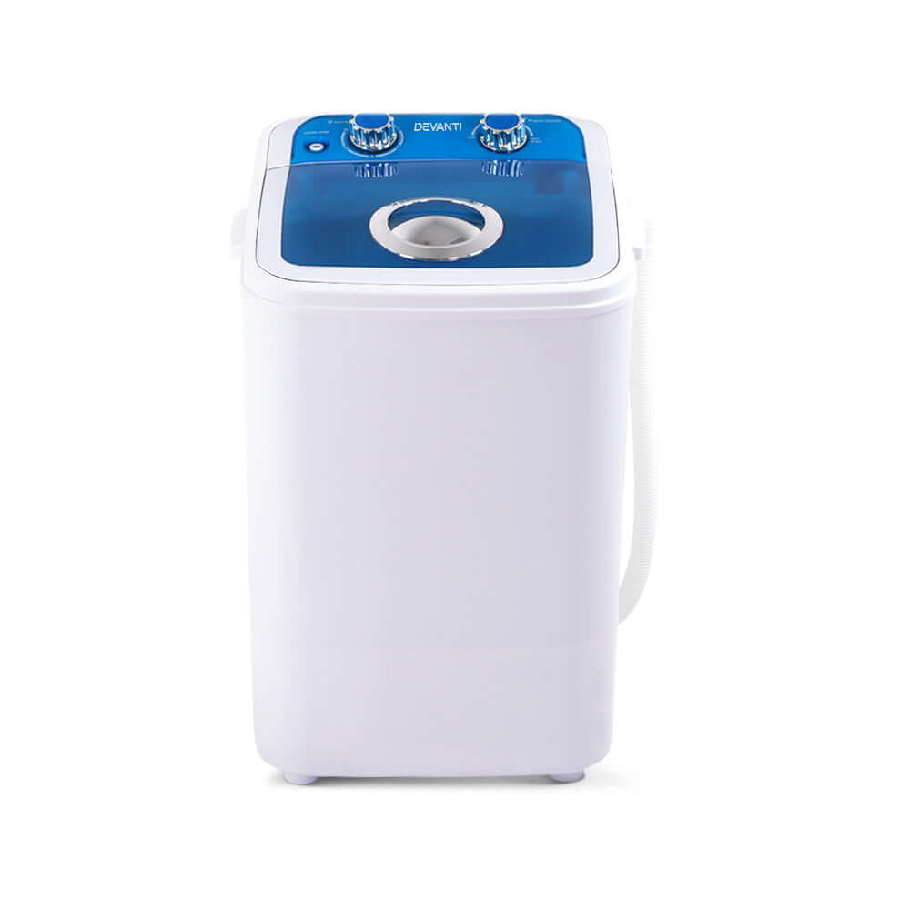 Devanti Portable Washing Machine 4.6KG Blue - perfect for road trips and camping with 2-in-1 wash and spin dry feature.