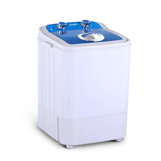 Devanti Portable Washing Machine 4.6KG Blue, lightweight 2-in-1 wash and spin dry design, ideal for road trips and camping.