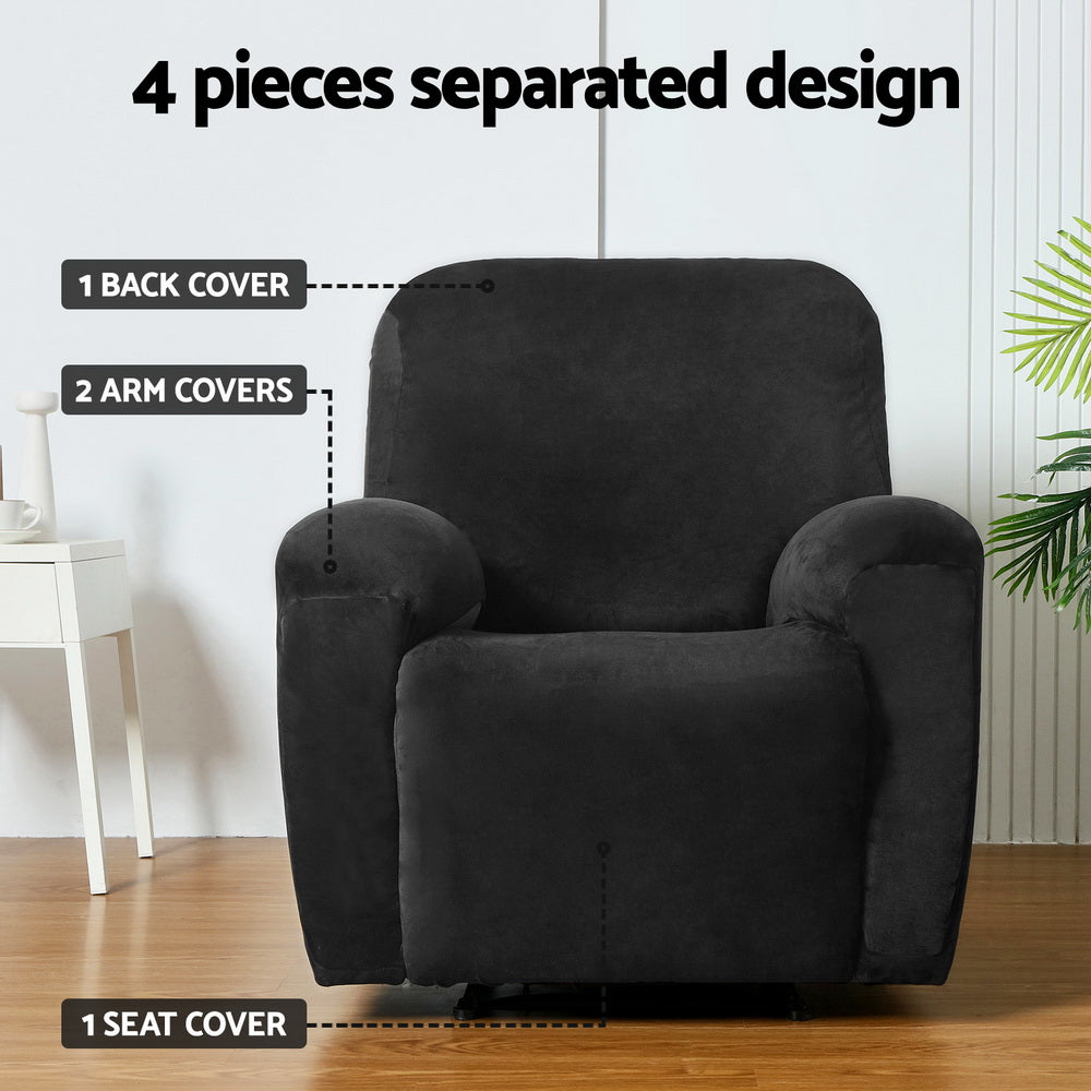 Artiss Recliner Chair Covers 1 Seater Velvet Black