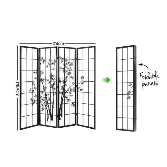 شاشة تقسيم الغرف Artiss 4 Panel مقاس 174x179 سم من الخيزران باللونين الأسود والأبيض