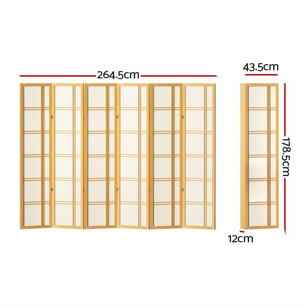 شاشة تقسيم الغرف Artiss 6 Panel مقاس 265x179 سم Nova Natural