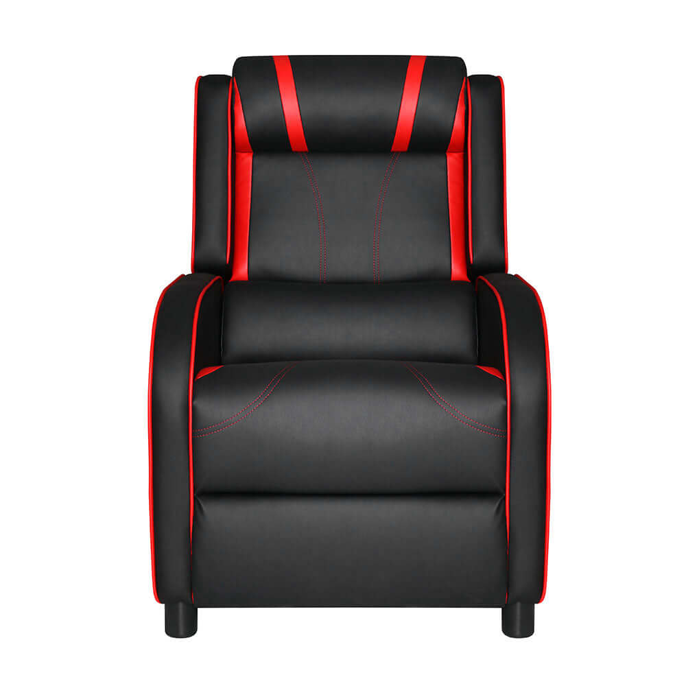 Affordable Artiss Recliner Chair in black and red leather, perfect for gaming and DIY comfort. Luxurious design and quality craftsmanship.