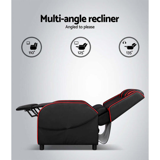 Multi-angle recliner chair showing adjustable positions at 110°, 125°, and 135° for ultimate comfort and relaxation.