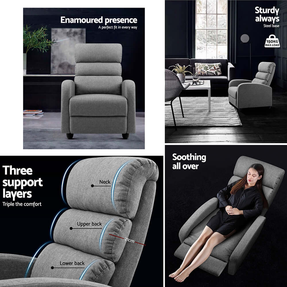 DSZ Product, feed-cond-new, feed-sl-DSZ Freight Payable, newArtiss Recliner Armchair Grey Fabric Bolivia - Premium Furniture > Bar Stools & Chairs > Arm Chairs & Recliners from Artiss ! Shop Online Buy Now at S & D's Value Store Family Business Best Customer ServiceDSZ Product, feed-cond-new, feed-sl-DSZ Freight Payable, new