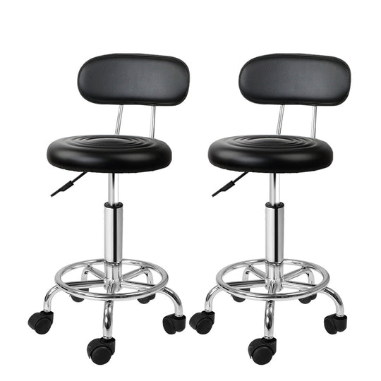 Artiss 2x Salon Stool เก้าอี้หมุนพร้อมพนักพิง สีดำ