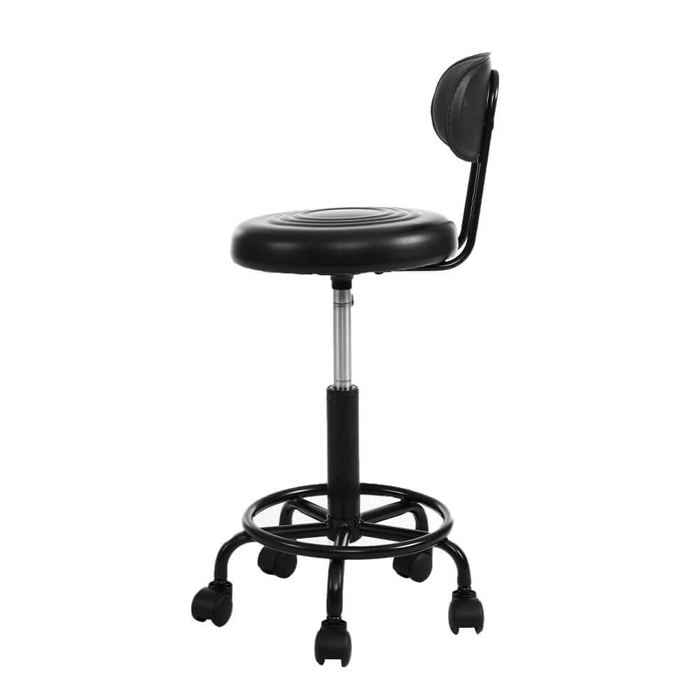 Artiss black salon stool with backrest and wheels, perfect for salons, clinics, and modern spaces, affordable and stylish.