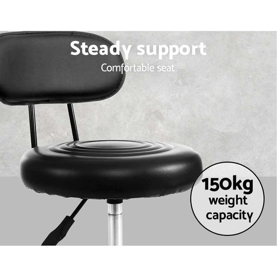 Artiss salon stool with backrest offering steady support and comfort, 150kg weight capacity for versatile use.