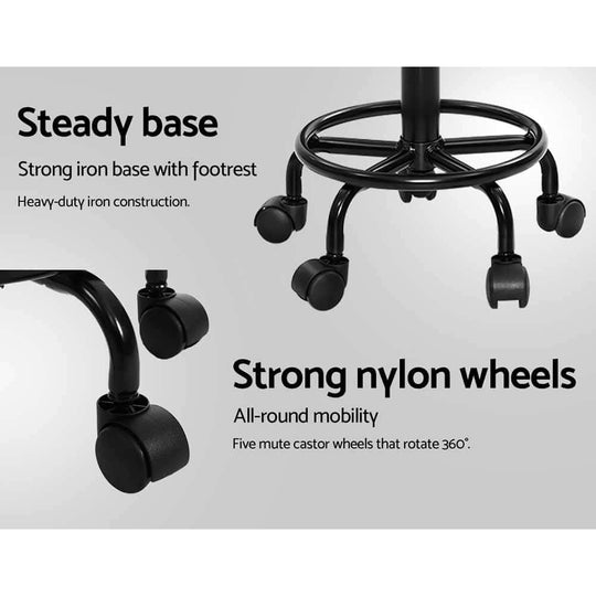 Artiss salon stool features a steady iron base and strong nylon wheels for ultimate mobility and stability.