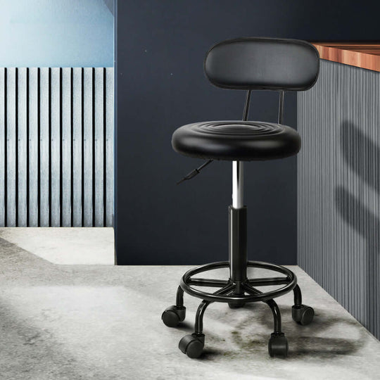 Artiss salon stool swivel chair with backrest in modern black design, ideal for salons and stylish workspaces.