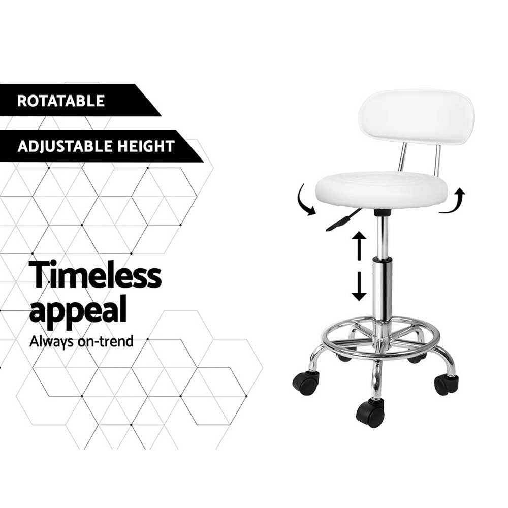 Artiss Salon Stool Swivel Chair Backrest White