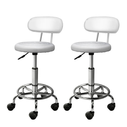 Artiss 2x Salon Stool เก้าอี้หมุนพนักพิงสีขาว