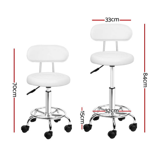 Artiss 2x Salon Stool เก้าอี้หมุนพนักพิงสีขาว