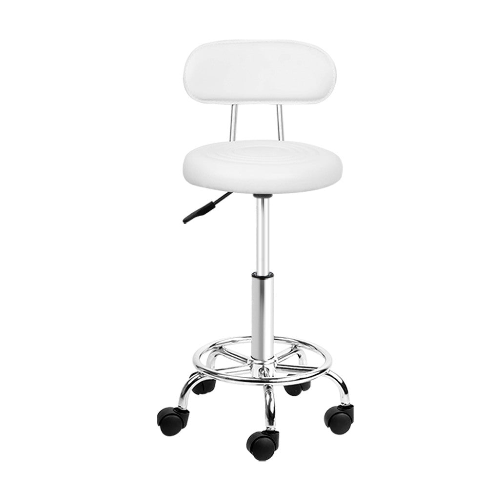 Artiss 2x Salon Stool เก้าอี้หมุนพนักพิงสีขาว