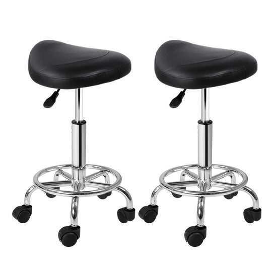 Artiss 2x Salon Stool Saddle Swivel Chair สีดำ