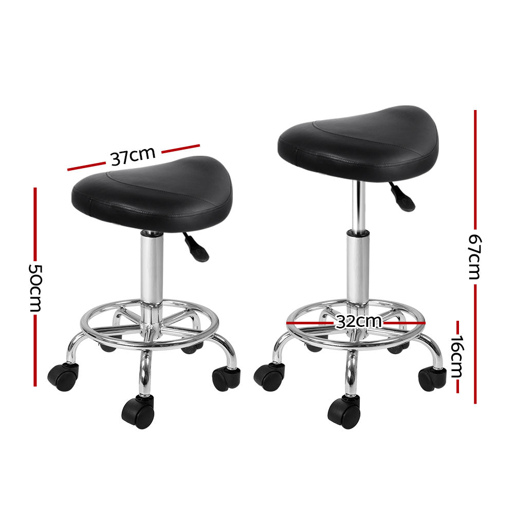 Artiss 2x Salon Stool Saddle Swivel Chair สีดำ