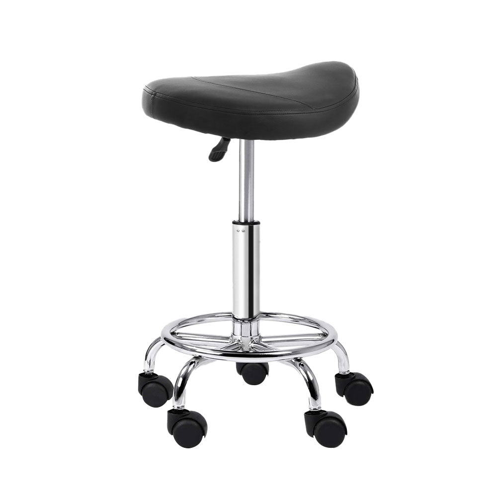 Artiss 2x Salon Stool Saddle Swivel Chair สีดำ