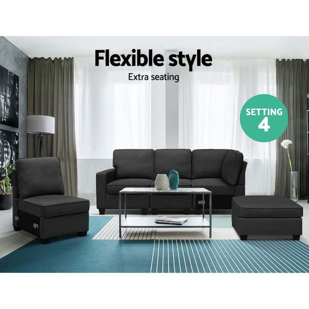 Artiss Modular Sofa Chaise Set in dark grey offers flexible style and extra seating options for any living space.