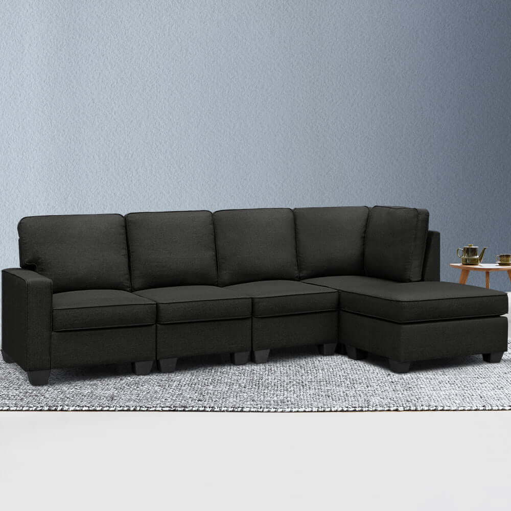 Modern Artiss Modular 5-seater Sofa Chaise Set in Dark Grey, stylish and affordable DIY furniture for versatile living spaces.