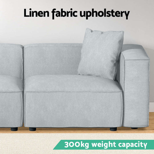 Artiss Modular Sofa Chaise Set 2-Seater in grey with linen fabric upholstery and high weight capacity of 300kg.