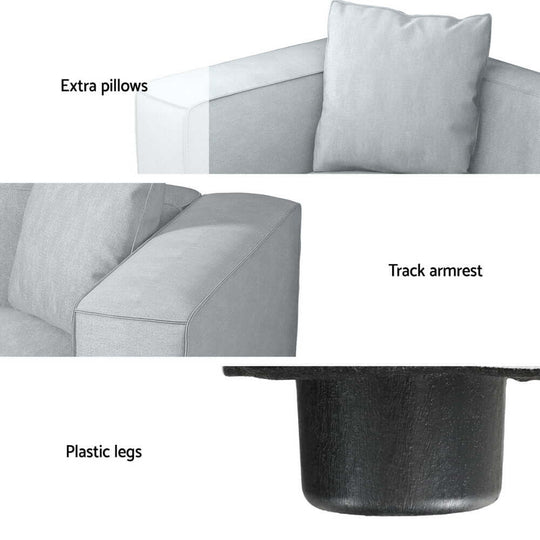 Artiss Modular Sofa features: extra pillows for comfort, track armrest design, and sturdy plastic legs.