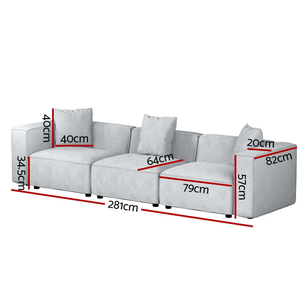 Artiss Modular Sofa Chaise Set dimensions with measurements in cm for modern living room design.