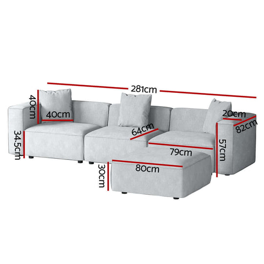 Dimensions of the Artiss Modular Sofa Chaise Set, showcasing size specifications in cm for modern living rooms.