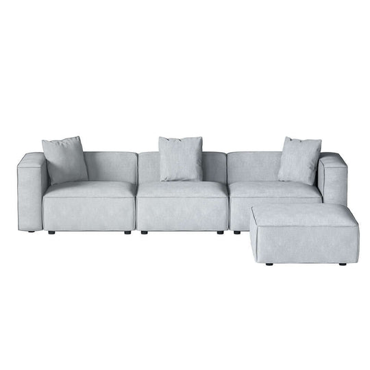 Artiss Modular 4-Seater Sofa Chaise Set in Grey, featuring soft linen fabric and plush cushions, perfect for modern living rooms.