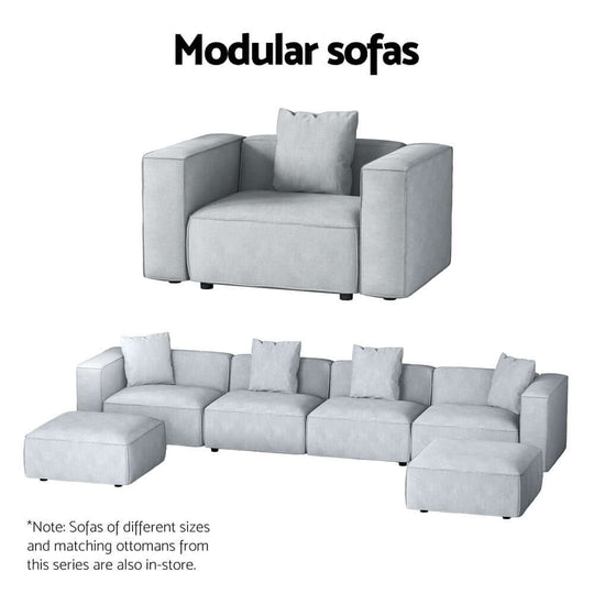 Artiss modular sofa set in grey showcasing 4-seater design with matching ottomans for modern living rooms.