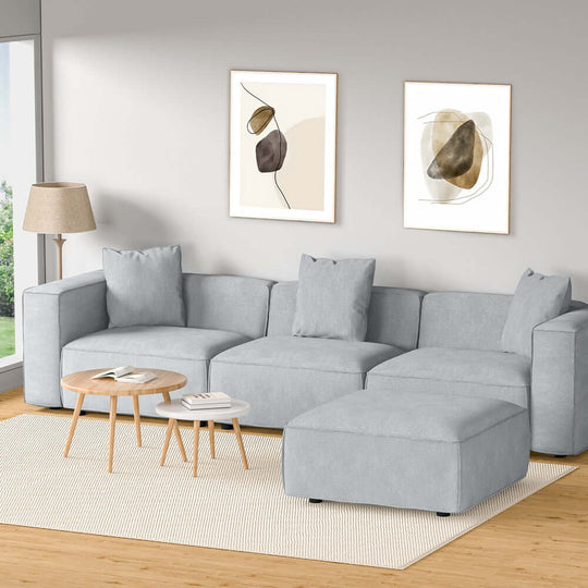 Artiss Modular Sofa Chaise Set 4-Seater Grey, modern and affordable living room furniture with soft linen upholstery.