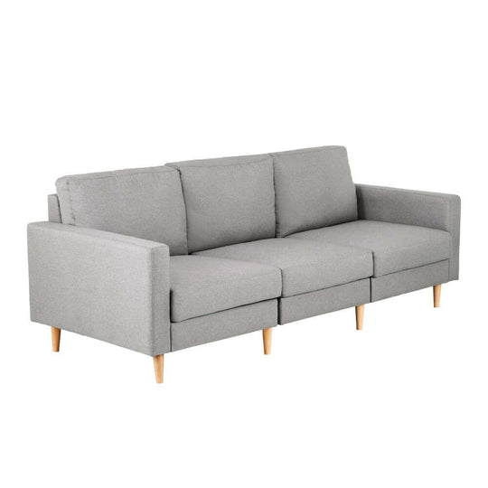 Artiss 3 Seater Sofa in Grey Linen Fabric with wooden legs, combining affordable style and quality for any living space.