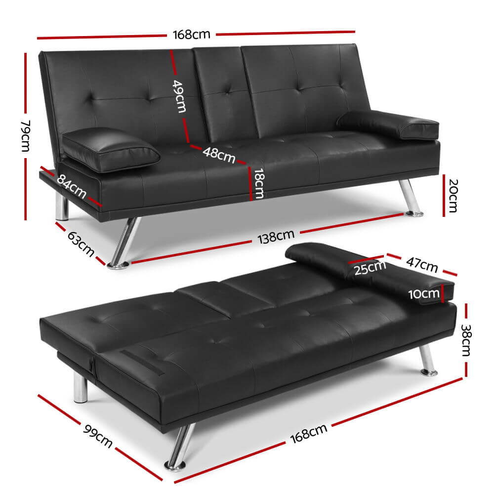 DSZ Product, feed-cond-new, feed-sl-DSZ Freight Payable, newArtiss Sofa Bed 168Cm Black Pu Leather - Premium Furniture > Sofas > Sofas & Sofa Beds from Artiss ! Shop Online Buy Now at S & D's Value Store Family Business Best Customer ServiceDSZ Product, feed-cond-new, feed-sl-DSZ Freight Payable, new