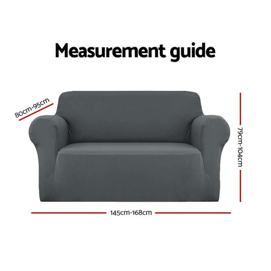 Measurement guide for Artiss 2-seater sofa cover in grey, showing dimensions 80-95cm and 145-168cm.