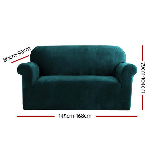 Artiss 2 seater velvet sofa cover in Agate Green, showcasing dimensions for a stylish and affordable home upgrade.