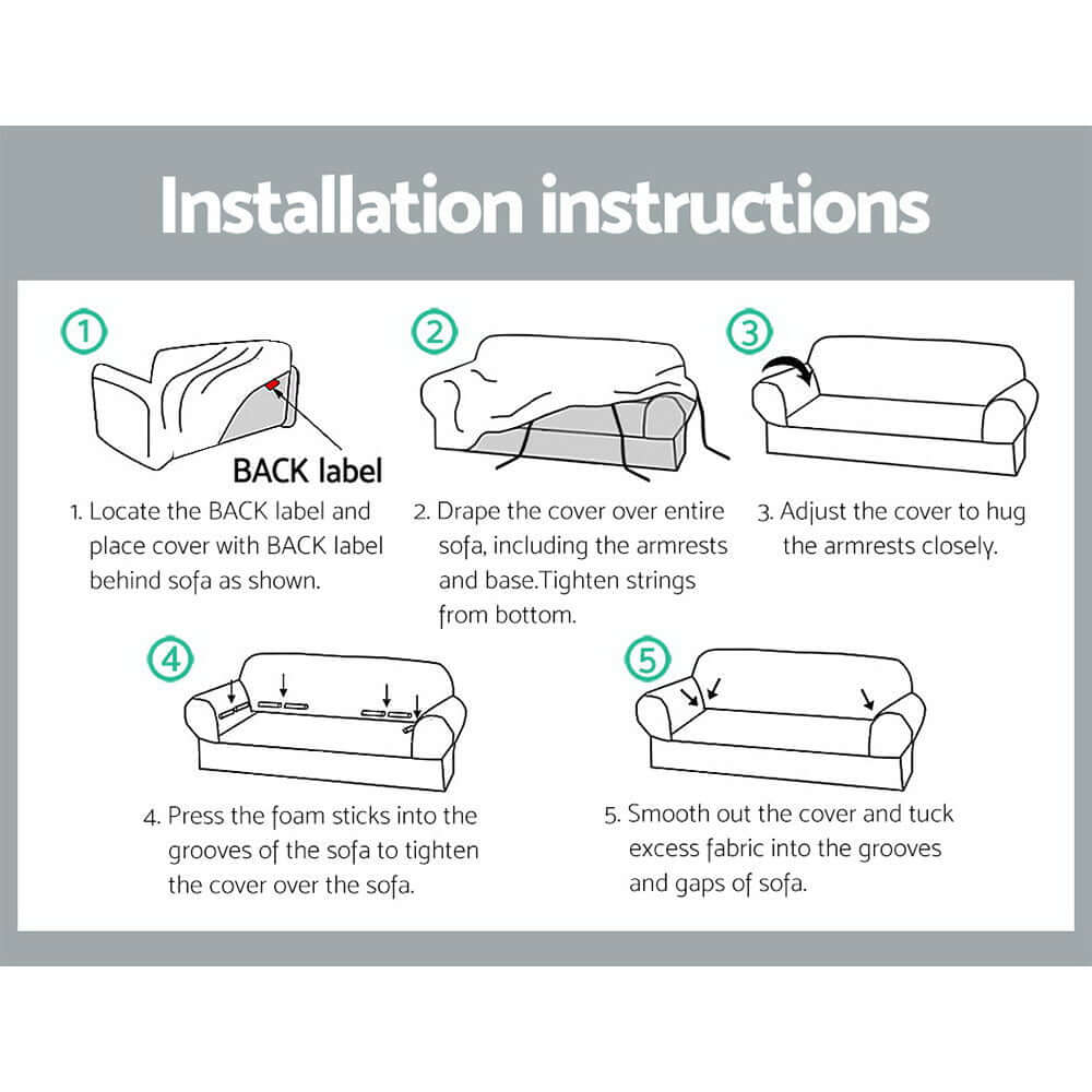 Installation instructions for Artiss velvet sofa cover with step-by-step guide and visuals.