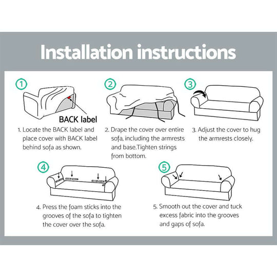 Installation instructions for Artiss velvet sofa cover with step-by-step guide and visuals.