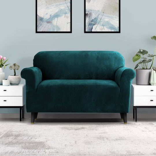 Artiss 2-seater velvet couch cover in agate green, enhancing furniture protection and style at an affordable price.