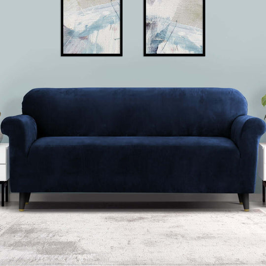 Artiss 4 Seater Velvet Sofa Cover in Sapphire, offering affordable protection and a luxurious look for your couch.